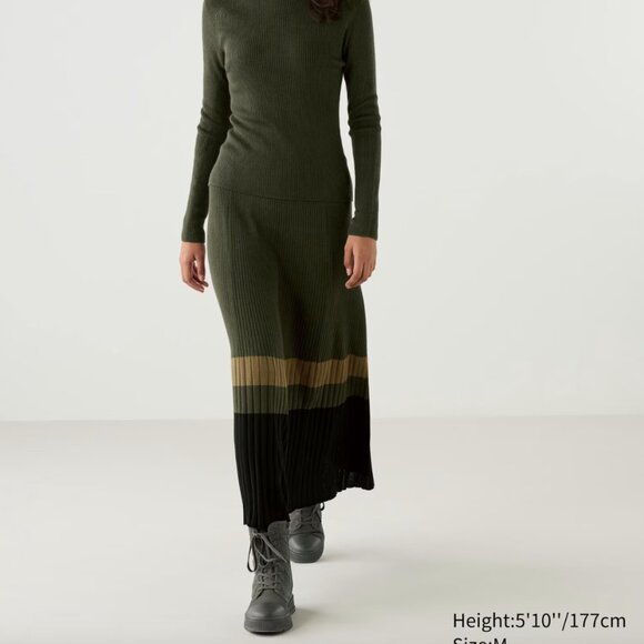 NWT Uniqlo : C Merino Blend Ribbed Skirt | Color Block, Green, XS - Picture 3 of 7